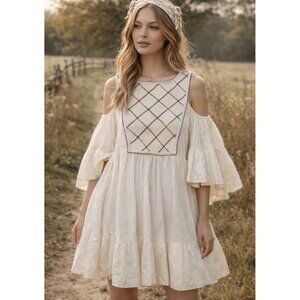 LOVE BINETTI Ruffled Dress Bohemian Medieval Milkmaid Embellished size M Resort